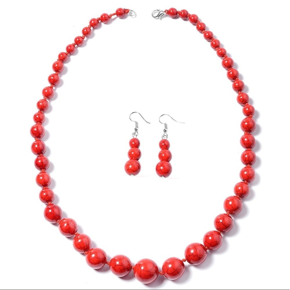 Howlite Bead Necklace & Earrings Set 925  NWOTS